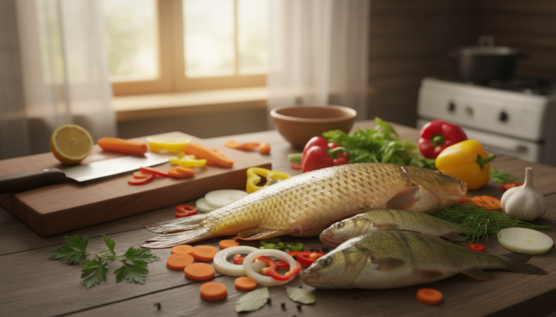 sveže rečne ribe i povrće za čorbu sveže rečne ribe i povrće za čorbu